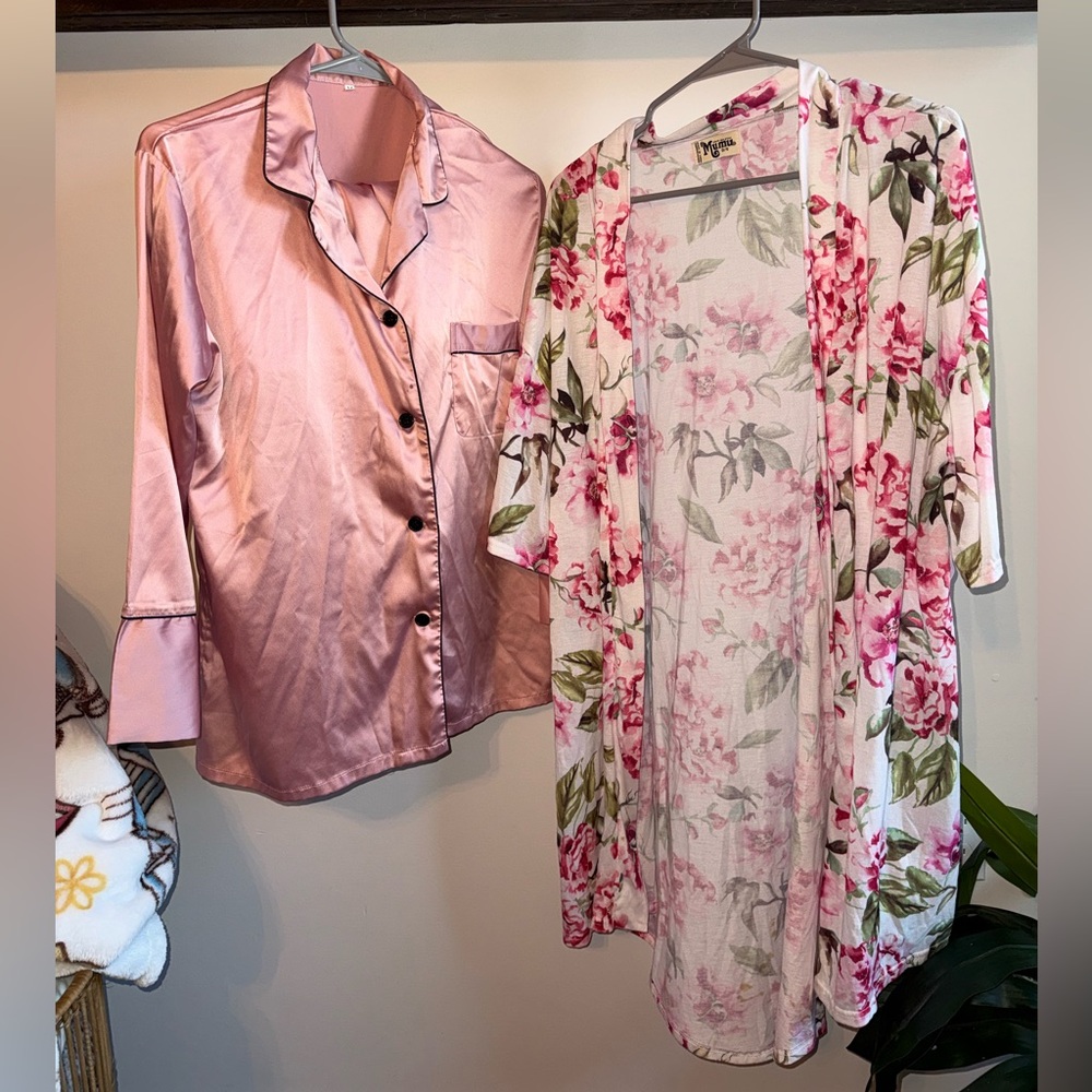 Pink Floral Kimono/Robe & Pajama Set